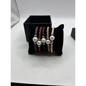 5 Rope Bracelets Different Colors Faux Pearl Center